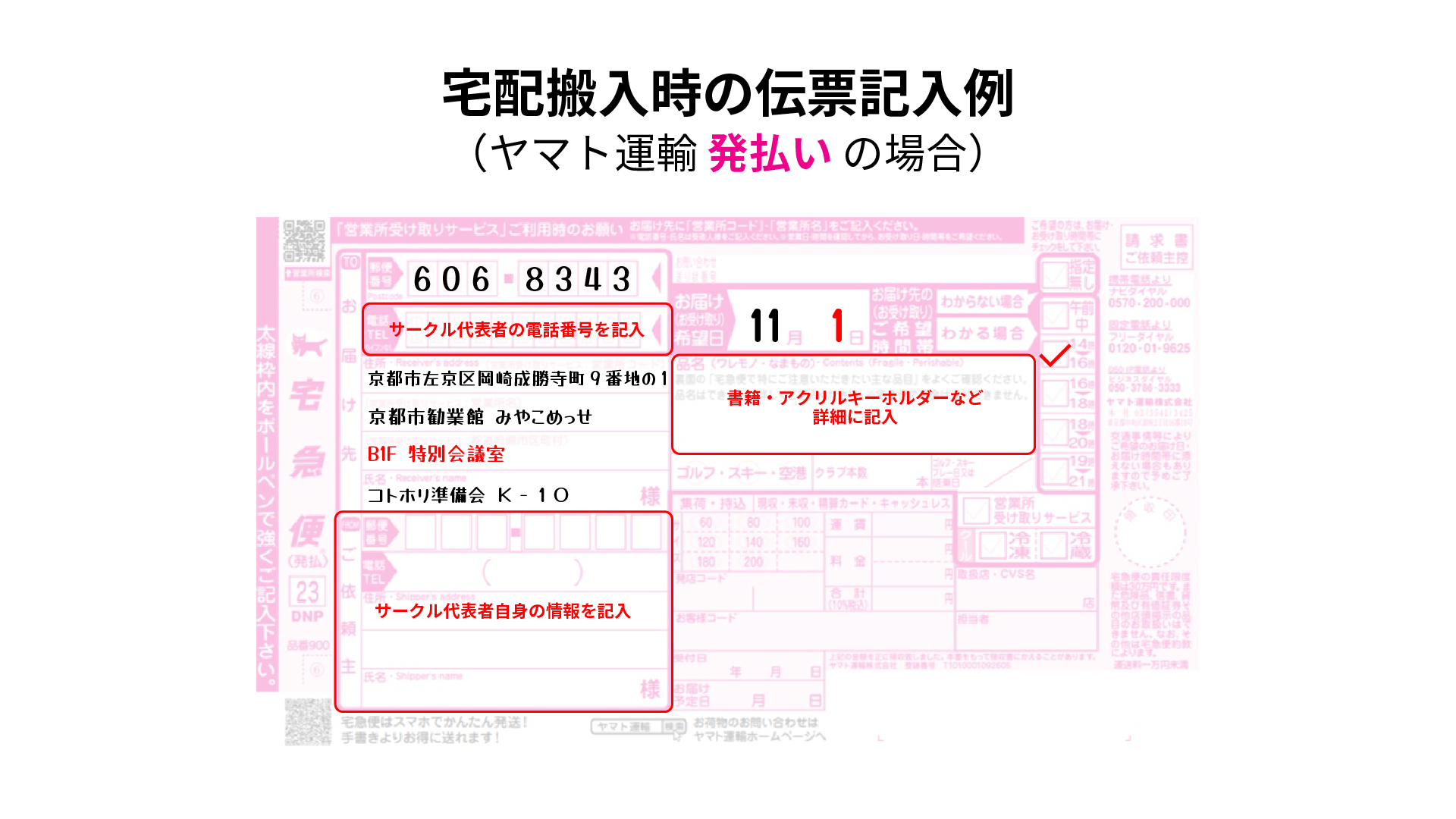 宅配伝票 記入例